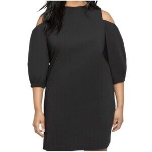 New Eloquii Black Cold Shoulder Puff Sleeve Party Dress Women's Plus Size 24 NWT